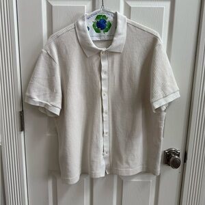 Banana Republic Men's Cream Ribbed Button Down Shirt